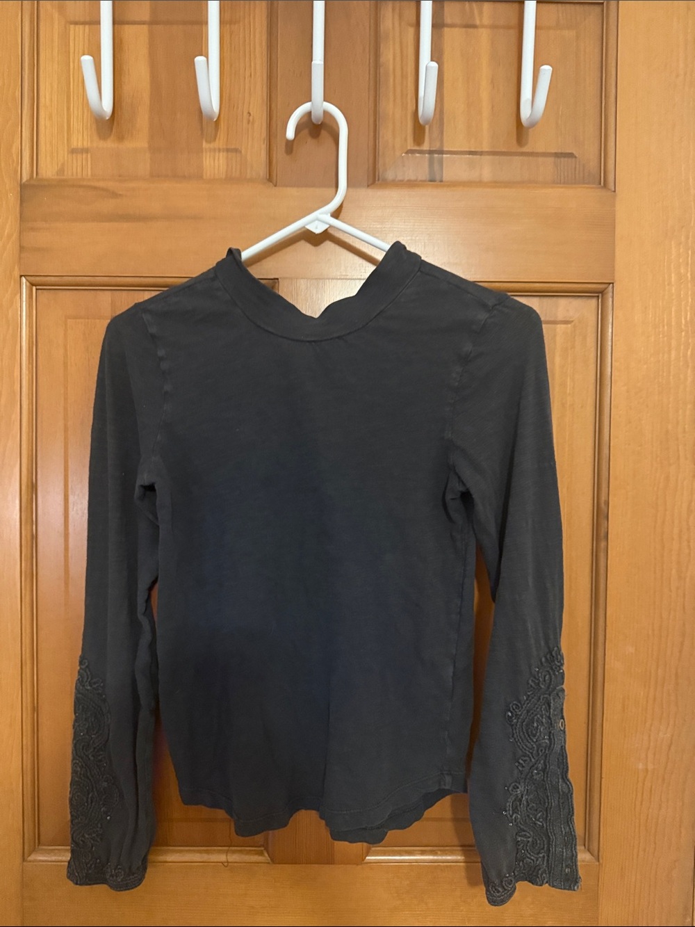 We the Free Long Sleeve Mock Neck Top with Embroidered Sleeve ends. Sz Small